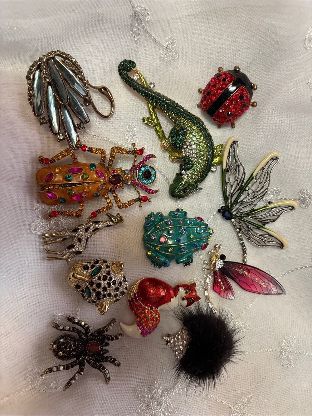 Assorted Women’s Multi-Color Enamel and Crystal Animal Brooch Collection